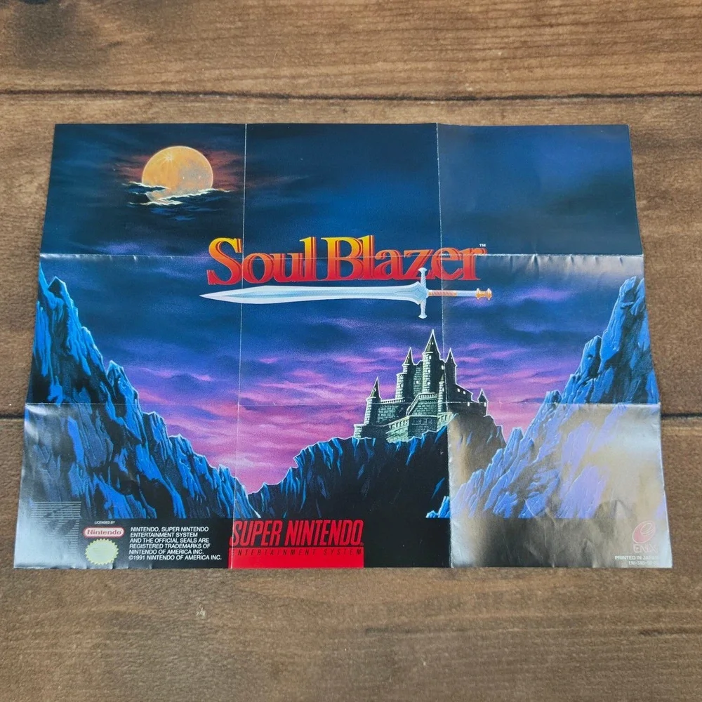Nintendo Soul Blazer Poster SNES OS Blue Excellent Vintage Game Guide Insert